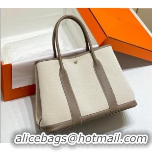 New Cheap Hermes Garden Party Bag 36cm in Canvas and Grained Leather H0523 Beige/Elephant Grey 2025