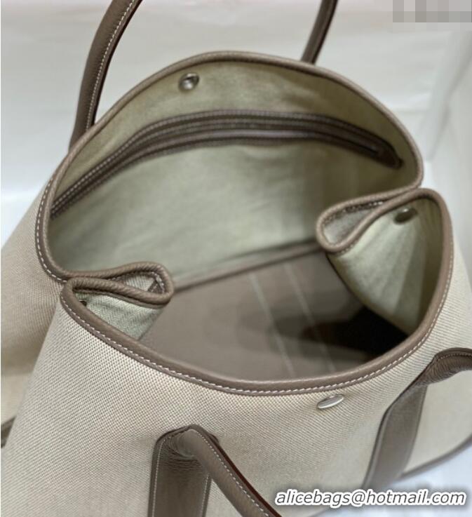 New Cheap Hermes Garden Party Bag 36cm in Canvas and Grained Leather H0523 Beige/Elephant Grey 2025
