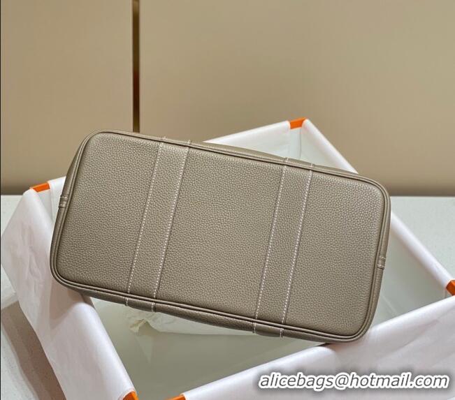 New Cheap Hermes Garden Party Bag 36cm in Canvas and Grained Leather H0523 Beige/Elephant Grey 2025