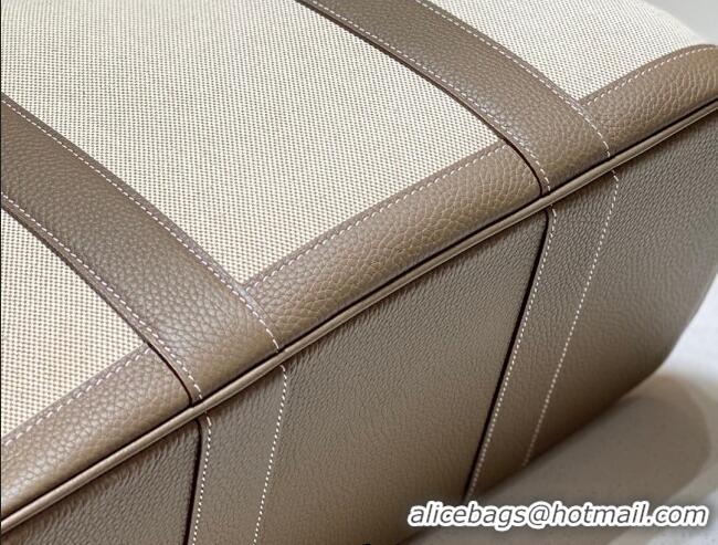 New Cheap Hermes Garden Party Bag 36cm in Canvas and Grained Leather H0523 Beige/Elephant Grey 2025