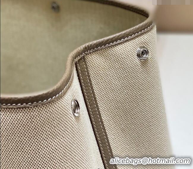 New Cheap Hermes Garden Party Bag 36cm in Canvas and Grained Leather H0523 Beige/Elephant Grey 2025