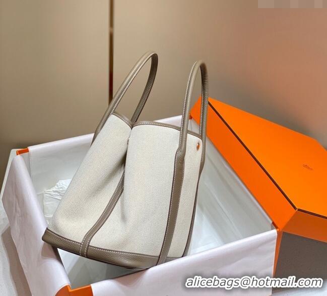 New Cheap Hermes Garden Party Bag 36cm in Canvas and Grained Leather H0523 Beige/Elephant Grey 2025