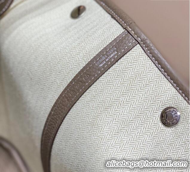 New Cheap Hermes Garden Party Bag 36cm in Canvas and Grained Leather H0523 Beige/Elephant Grey 2025