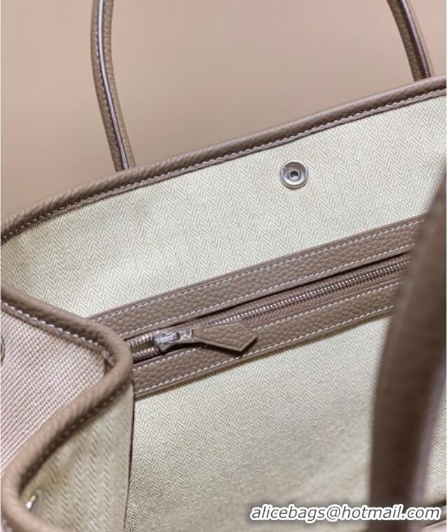 New Cheap Hermes Garden Party Bag 36cm in Canvas and Grained Leather H0523 Beige/Elephant Grey 2025