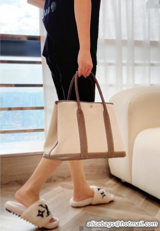 New Cheap Hermes Garden Party Bag 36cm in Canvas and Grained Leather H0523 Beige/Elephant Grey 2025