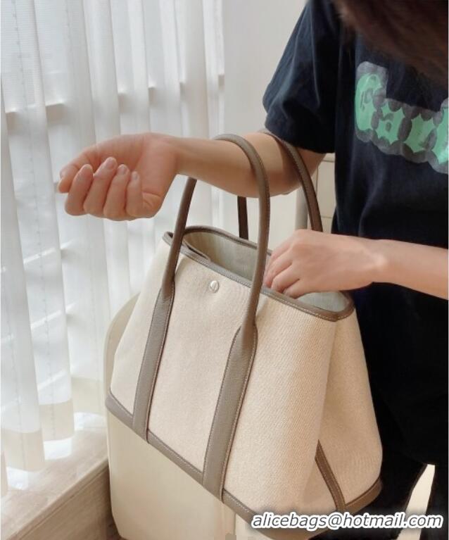 New Cheap Hermes Garden Party Bag 36cm in Canvas and Grained Leather H0523 Beige/Elephant Grey 2025