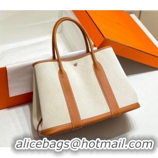 Buy Classic Hermes Garden Party Bag 36cm in Canvas and Grained Leather H0523 Beige/Brown 2025