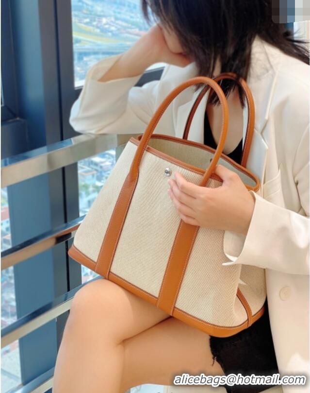 Buy Classic Hermes Garden Party Bag 36cm in Canvas and Grained Leather H0523 Beige/Brown 2025