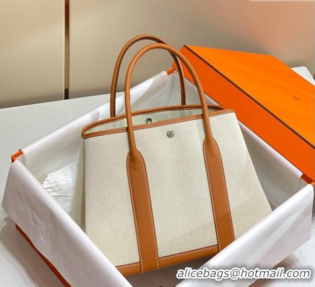 Buy Classic Hermes Garden Party Bag 36cm in Canvas and Grained Leather H0523 Beige/Brown 2025