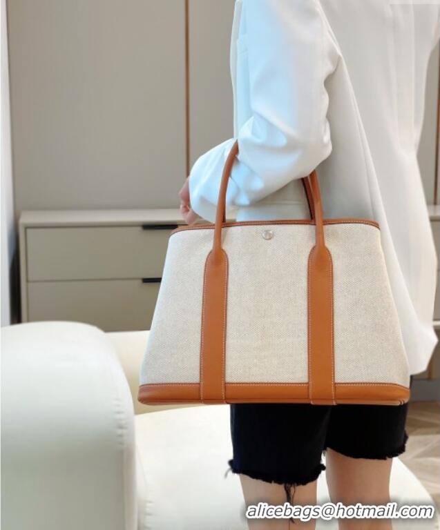 Buy Classic Hermes Garden Party Bag 36cm in Canvas and Grained Leather H0523 Beige/Brown 2025