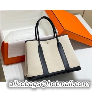 Cheap Design Hermes Garden Party Bag 36cm in Canvas and Grained Leather H0523 Beige/Black 2025