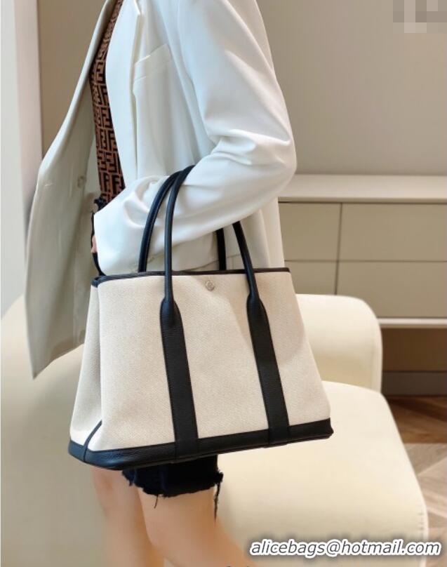 Cheap Design Hermes Garden Party Bag 36cm in Canvas and Grained Leather H0523 Beige/Black 2025