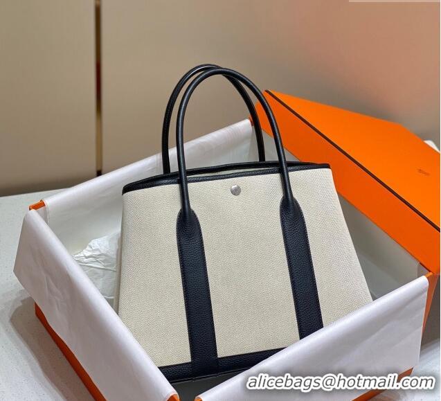 Cheap Design Hermes Garden Party Bag 36cm in Canvas and Grained Leather H0523 Beige/Black 2025