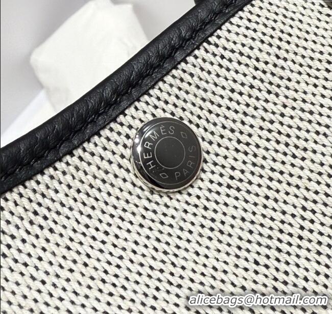 High Quality Hermes Garden Party Bag 30cm in Canvas and Grained Leather H2070 Grey/Black/Electric Blue 2025 (Half Handma