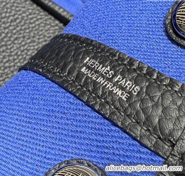 High Quality Hermes Garden Party Bag 30cm in Canvas and Grained Leather H2070 Grey/Black/Electric Blue 2025 (Half Handma