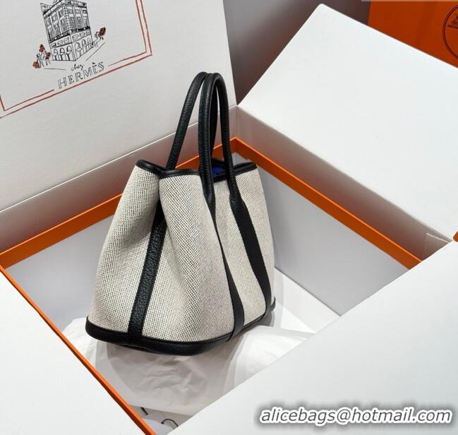 High Quality Hermes Garden Party Bag 30cm in Canvas and Grained Leather H2070 Grey/Black/Electric Blue 2025 (Half Handma