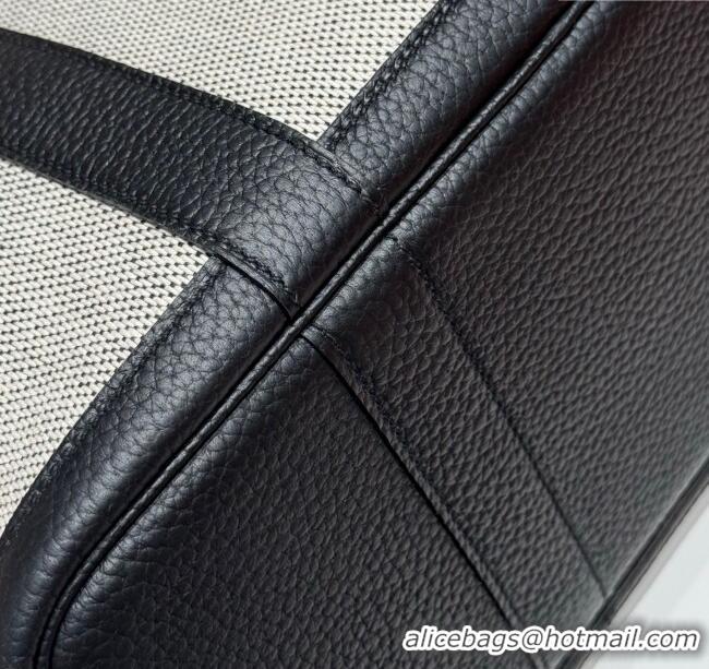 High Quality Hermes Garden Party Bag 30cm in Canvas and Grained Leather H2070 Grey/Black/Electric Blue 2025 (Half Handma