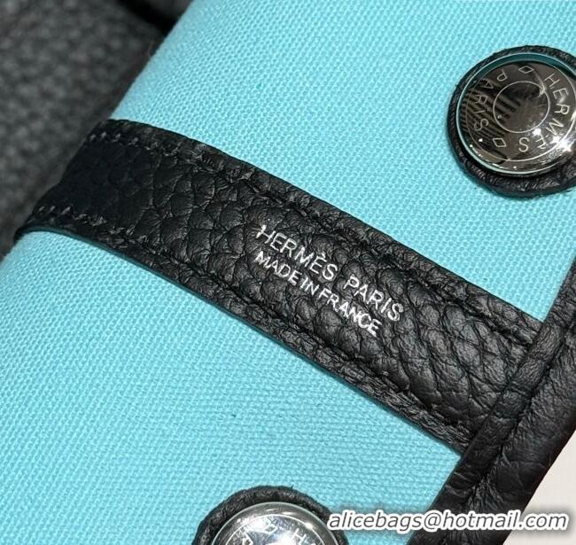 Best Price Hermes Garden Party Bag 30cm in Canvas and Grained Leather H2070 Wool White/Black/Breeze Blue 2025 (Half Hand