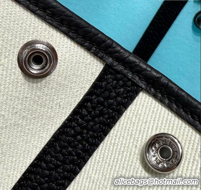 Best Price Hermes Garden Party Bag 30cm in Canvas and Grained Leather H2070 Wool White/Black/Breeze Blue 2025 (Half Hand
