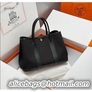 Market Sells Hermes Garden Party Bag 30cm in Canvas and Grained Leather H2070 All Black 2025 (Half Handmade)
