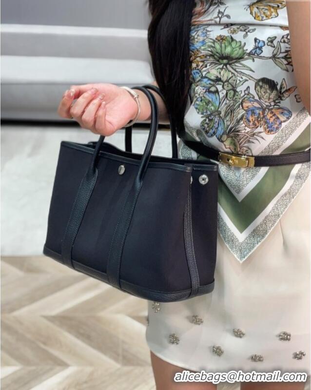 Market Sells Hermes Garden Party Bag 30cm in Canvas and Grained Leather H2070 All Black 2025 (Half Handmade)