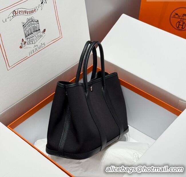 Market Sells Hermes Garden Party Bag 30cm in Canvas and Grained Leather H2070 All Black 2025 (Half Handmade)