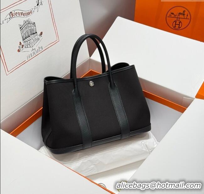 Market Sells Hermes Garden Party Bag 30cm in Canvas and Grained Leather H2070 All Black 2025 (Half Handmade)
