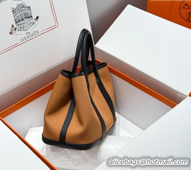 Buy Stylish Hermes Garden Party Bag 30cm in Canvas and Grained Leather H2070 Sesame Brown/Black 2025 (Half Handmade)