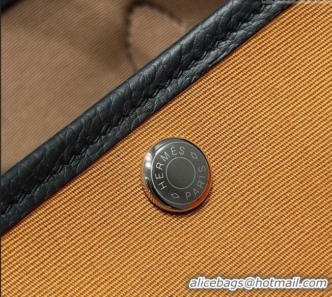 Buy Stylish Hermes Garden Party Bag 30cm in Canvas and Grained Leather H2070 Sesame Brown/Black 2025 (Half Handmade)