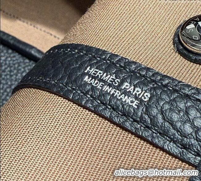 Buy Stylish Hermes Garden Party Bag 30cm in Canvas and Grained Leather H2070 Sesame Brown/Black 2025 (Half Handmade)