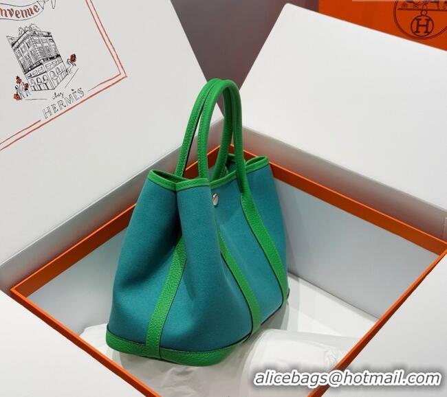 New Product Hermes Garden Party Bag 30cm in Canvas and Grained Leather H2070 Bamboo/Imperial Green 2025 (Half Handmade)