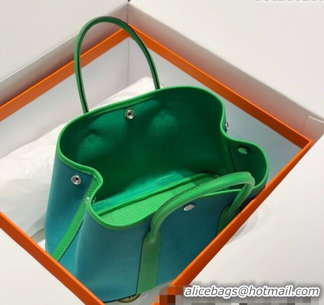 New Product Hermes Garden Party Bag 30cm in Canvas and Grained Leather H2070 Bamboo/Imperial Green 2025 (Half Handmade)