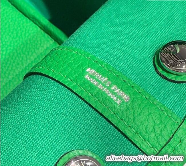 New Product Hermes Garden Party Bag 30cm in Canvas and Grained Leather H2070 Bamboo/Imperial Green 2025 (Half Handmade)