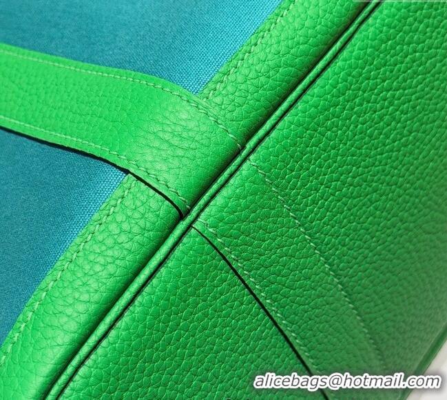 New Product Hermes Garden Party Bag 30cm in Canvas and Grained Leather H2070 Bamboo/Imperial Green 2025 (Half Handmade)