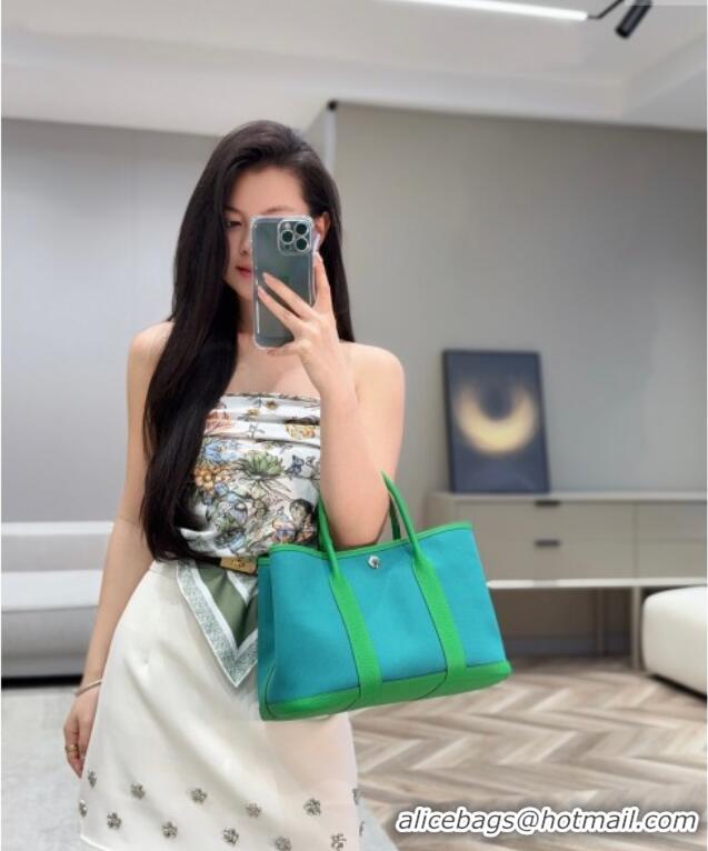 New Product Hermes Garden Party Bag 30cm in Canvas and Grained Leather H2070 Bamboo/Imperial Green 2025 (Half Handmade)
