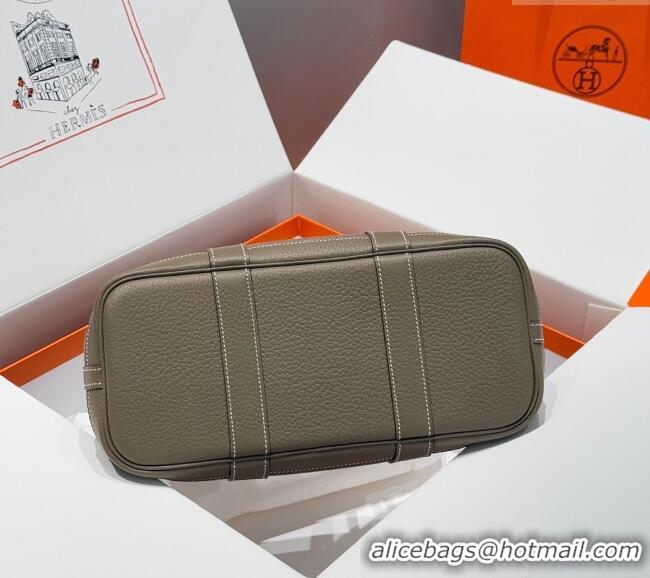 Buy Cheap Hermes Garden Party Bag 30cm in Canvas and Grained Leather H2070 Elephant Grey/Brown 2025 (Half Handmade)