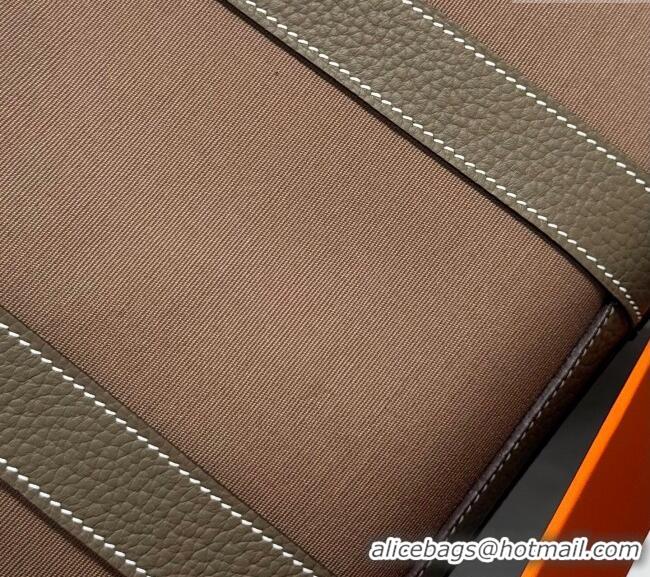 Buy Cheap Hermes Garden Party Bag 30cm in Canvas and Grained Leather H2070 Elephant Grey/Brown 2025 (Half Handmade)