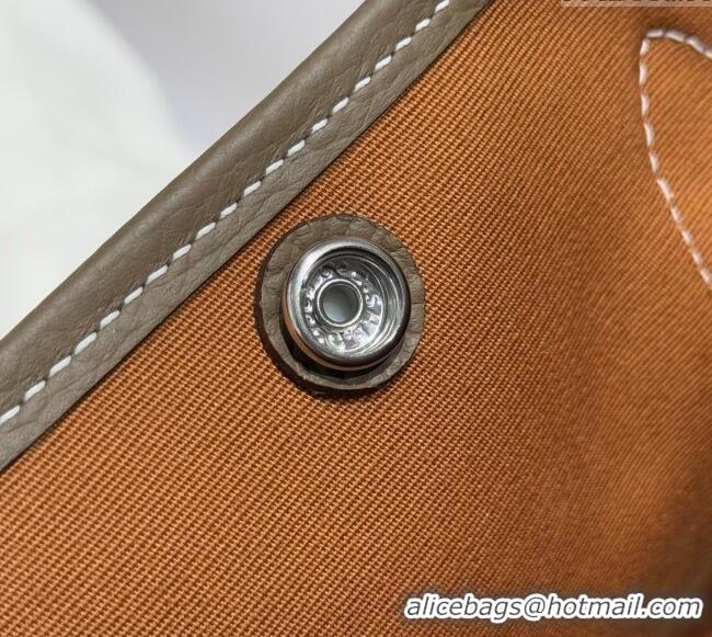 Buy Cheap Hermes Garden Party Bag 30cm in Canvas and Grained Leather H2070 Elephant Grey/Brown 2025 (Half Handmade)