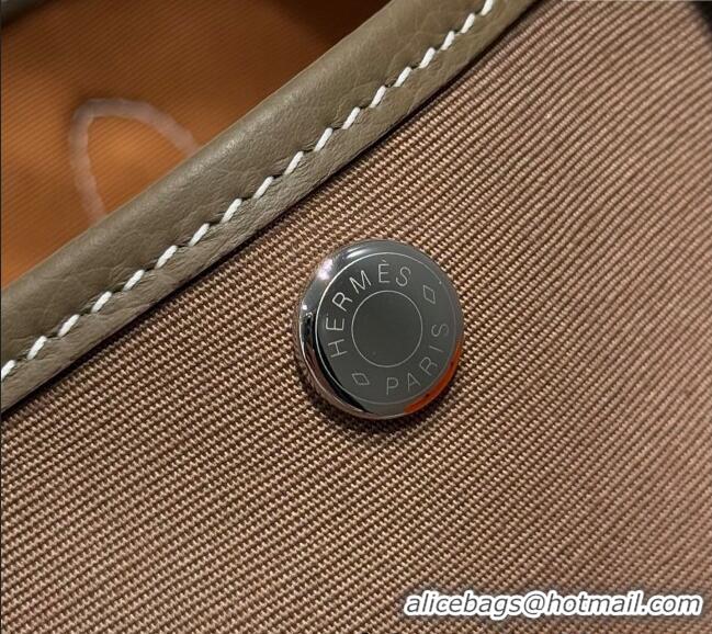 Buy Cheap Hermes Garden Party Bag 30cm in Canvas and Grained Leather H2070 Elephant Grey/Brown 2025 (Half Handmade)