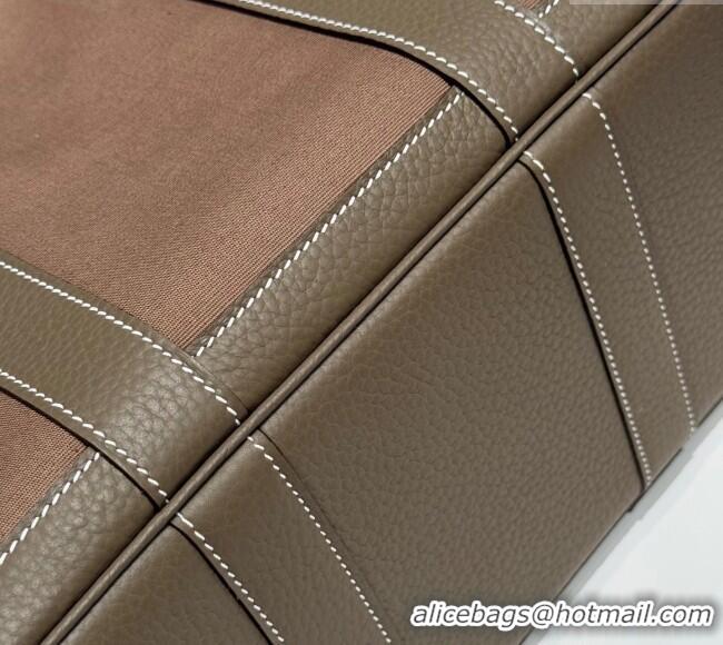 Buy Cheap Hermes Garden Party Bag 30cm in Canvas and Grained Leather H2070 Elephant Grey/Brown 2025 (Half Handmade)