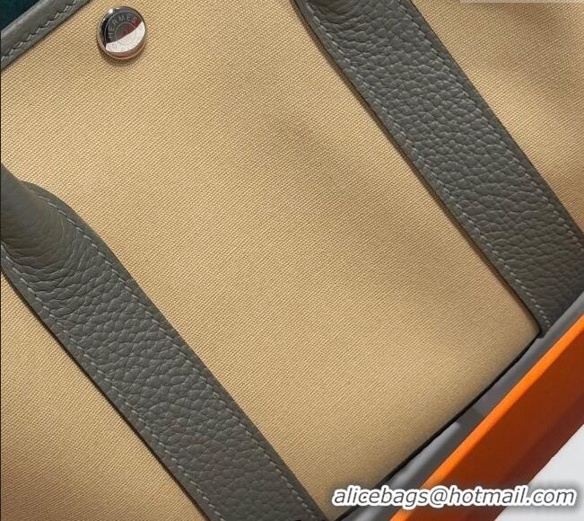 New Design Hermes Garden Party Bag 30cm in Canvas and Grained Leather H2070 Cream Beige/Cloud Grey 2025 (Half Handmade)
