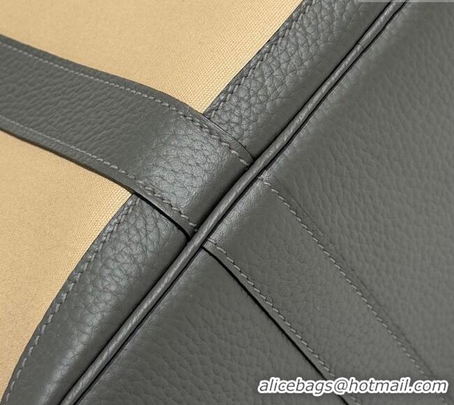New Design Hermes Garden Party Bag 30cm in Canvas and Grained Leather H2070 Cream Beige/Cloud Grey 2025 (Half Handmade)