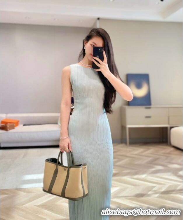 New Design Hermes Garden Party Bag 30cm in Canvas and Grained Leather H2070 Cream Beige/Cloud Grey 2025 (Half Handmade)