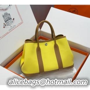 Discount Hermes Garden Party Bag 30cm in Canvas and Grained Leather H2070 Naples Yellow/Biscuit 2025 (Half Handmade)