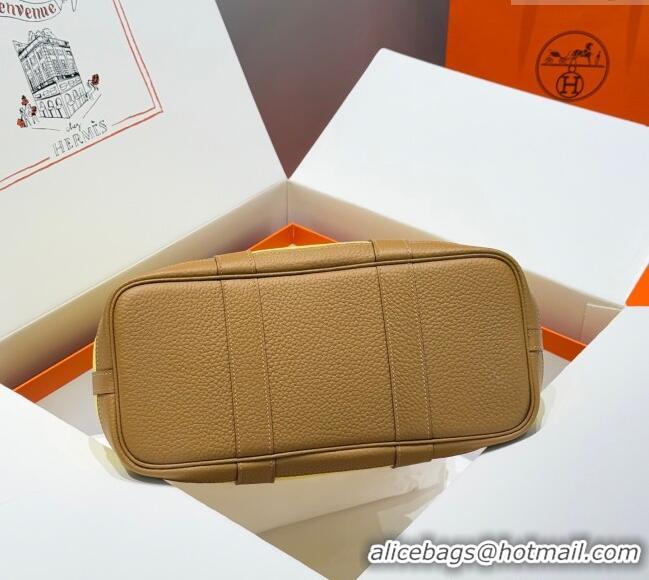 Discount Hermes Garden Party Bag 30cm in Canvas and Grained Leather H2070 Naples Yellow/Biscuit 2025 (Half Handmade)