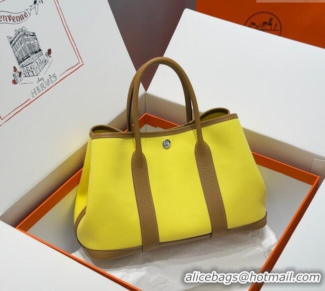 Discount Hermes Garden Party Bag 30cm in Canvas and Grained Leather H2070 Naples Yellow/Biscuit 2025 (Half Handmade)