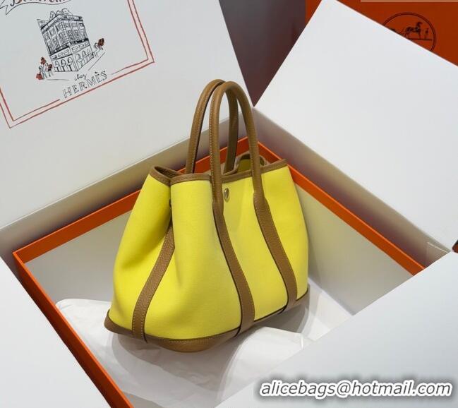 Discount Hermes Garden Party Bag 30cm in Canvas and Grained Leather H2070 Naples Yellow/Biscuit 2025 (Half Handmade)