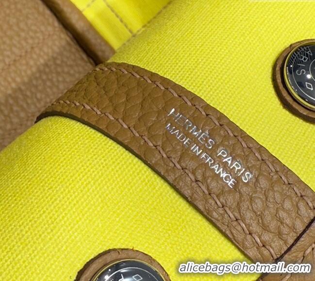 Discount Hermes Garden Party Bag 30cm in Canvas and Grained Leather H2070 Naples Yellow/Biscuit 2025 (Half Handmade)