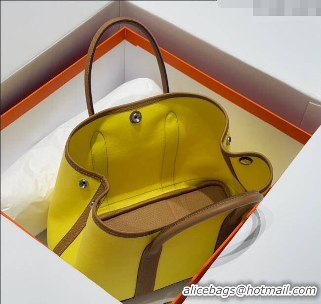 Discount Hermes Garden Party Bag 30cm in Canvas and Grained Leather H2070 Naples Yellow/Biscuit 2025 (Half Handmade)