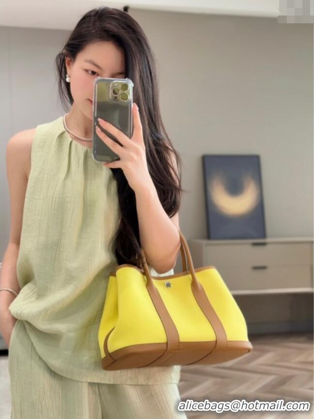 Discount Hermes Garden Party Bag 30cm in Canvas and Grained Leather H2070 Naples Yellow/Biscuit 2025 (Half Handmade)